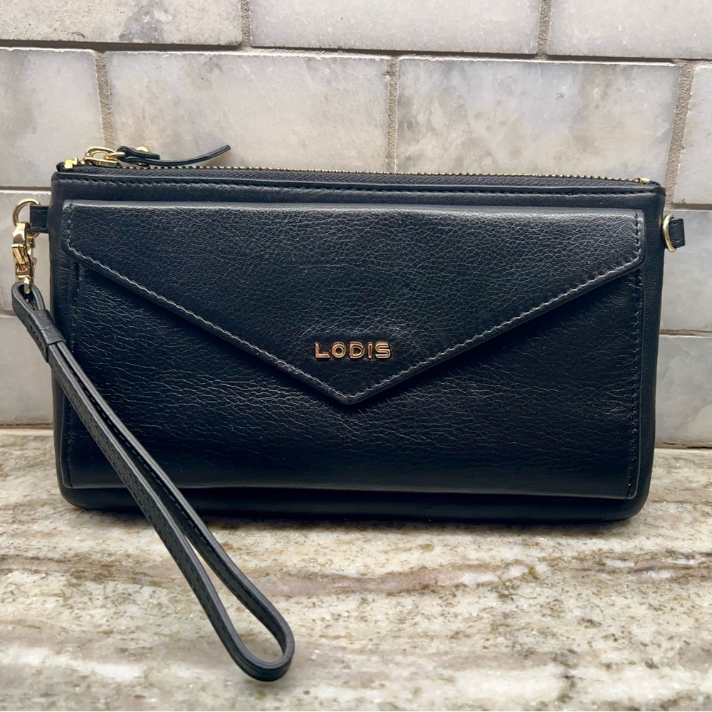 LODIS Black Envelope Leather Wristlet